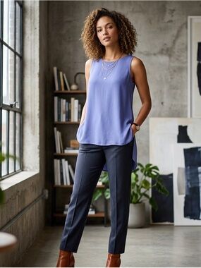 Eileen Fisher Silk High-Low Sleevless Tunic Tank Top Periwinkle